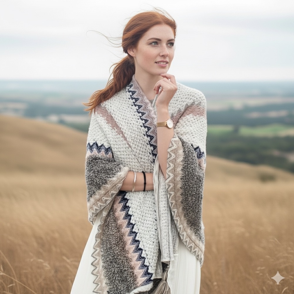 Chevron Knit Tassel Wrap Shawl Boho Blanket Scarf One Size - Picture 3 of 8